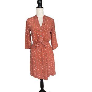 Amour Vert 100% Silk Floral Print Dress Belted Waist Partial Button Up Sz  XS